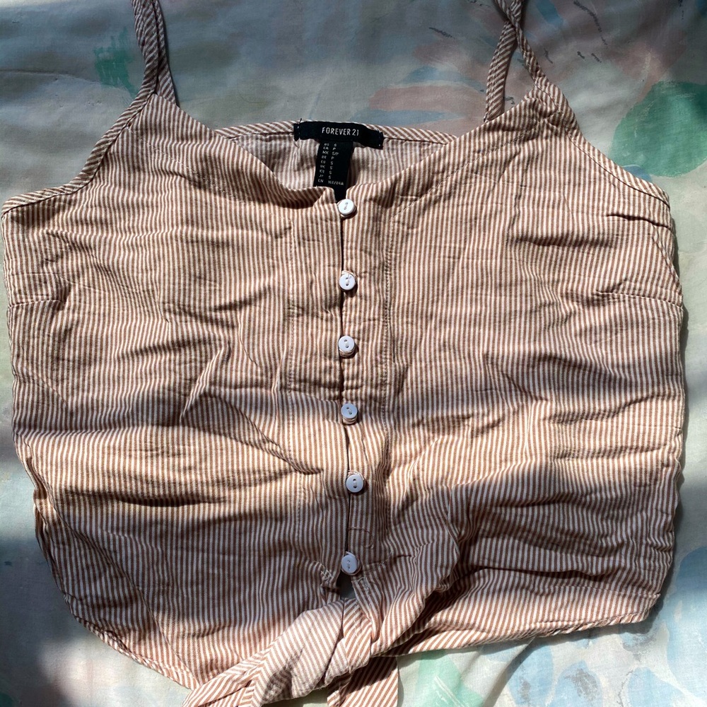 Striped tie-front crop top